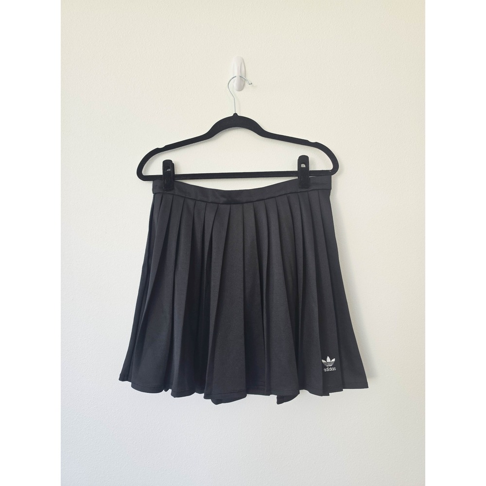 Adidas Originals Women Black Pleated Mini Skirt Trefoil Logo NWT Size L